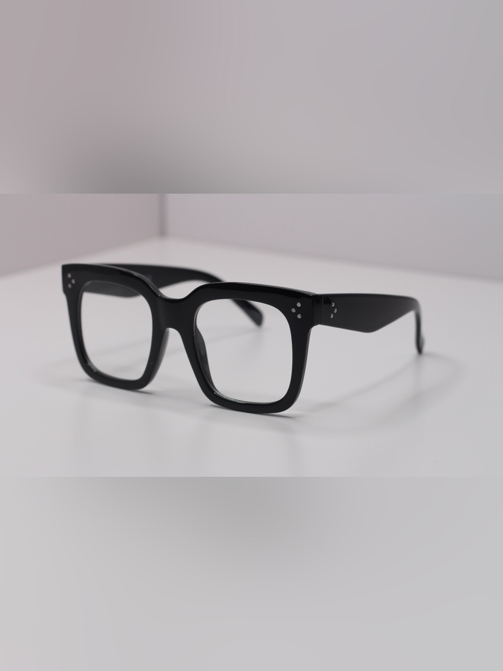 Women's Black Square Fashion Glasses with Subtle Stud Detail